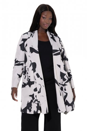 Ulla Popken 846923 Bedrukte blazer met sjaalkraag Taupe - Blazers - Damesblazers in grote maten