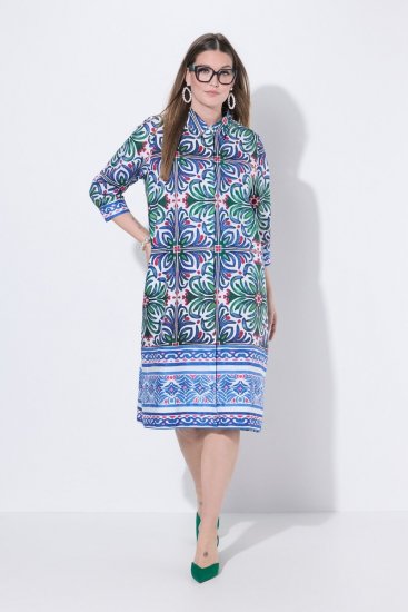 Ulla Popken 846952 Gebloemde blousejurk Wit - Midi jurken - Midi-jurken in grote maten