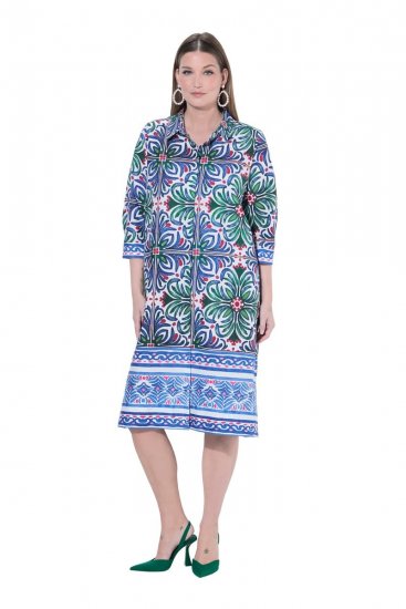 Ulla Popken 846952 Gebloemde blousejurk Wit - Midi jurken - Midi-jurken in grote maten