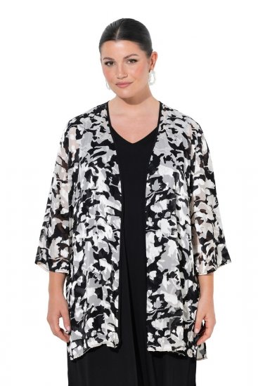 Ulla Popken 847060 Open jas van uitgebrand chiffon Zwart - Jassen - Grote maten jassen voor dames