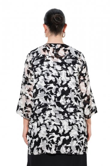 Ulla Popken 847060 Open jas van uitgebrand chiffon Zwart - Jassen - Grote maten jassen voor dames