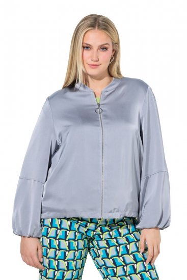 Ulla Popken 847191 Glanzende blouson met collegekraag Grijs - Jassen - Grote maten jassen voor dames
