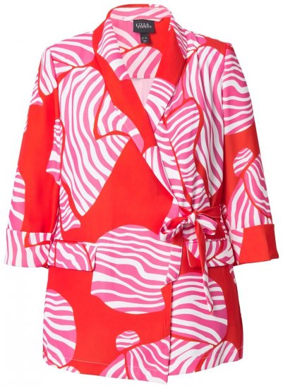 Ulla Popken 847275 Gestreepte blazer met overslag Rood - Blazers - Damesblazers in grote maten