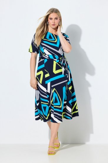 Ulla Popken 847324 Bedrukte midi-jurk Donkerblauw - Midi jurken - Midi-jurken in grote maten