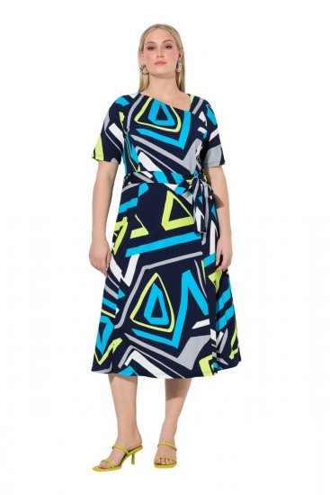 Ulla Popken 847324 Bedrukte midi-jurk Donkerblauw - Midi jurken - Midi-jurken in grote maten