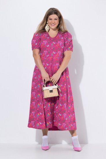 Ulla Popken 847409 Bedrukte maxi-jurk Bessenrood - Maxi jurken - Grote maten maxi jurken
