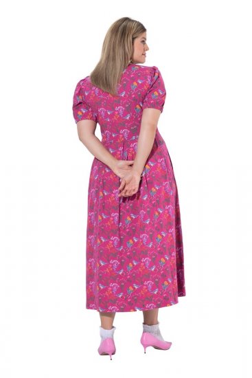 Ulla Popken 847409 Bedrukte maxi-jurk Bessenrood - Maxi jurken - Grote maten maxi jurken