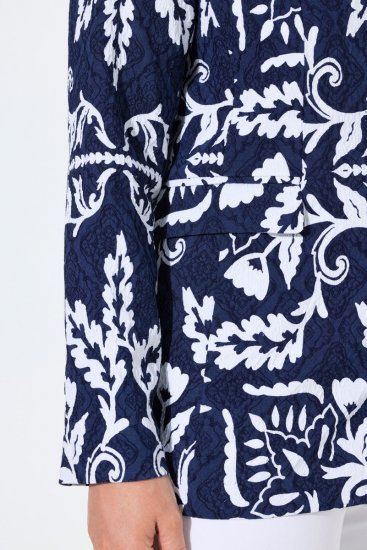 Ulla Popken 847586 Blazer van bloemenjacquard Donkerblauw - Blazers - Damesblazers in grote maten