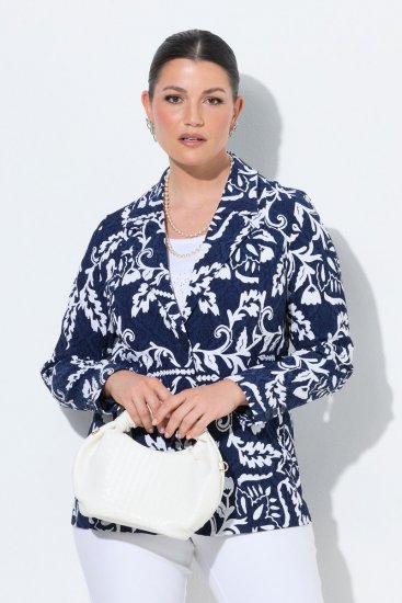 Ulla Popken 847586 Blazer van bloemenjacquard Donkerblauw - Blazers - Damesblazers in grote maten