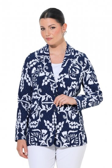 Ulla Popken 847586 Blazer van bloemenjacquard Donkerblauw - Blazers - Damesblazers in grote maten