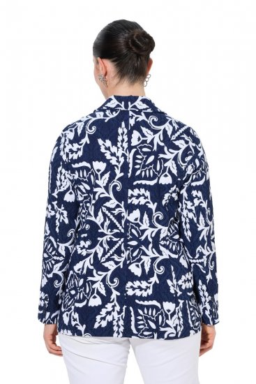 Ulla Popken 847586 Blazer van bloemenjacquard Donkerblauw - Blazers - Damesblazers in grote maten