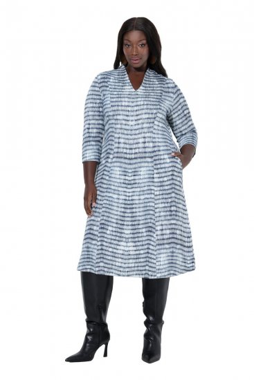 Ulla Popken 847643 Gestreepte jersey jurk Donkerblauw - Jersey jurken - 