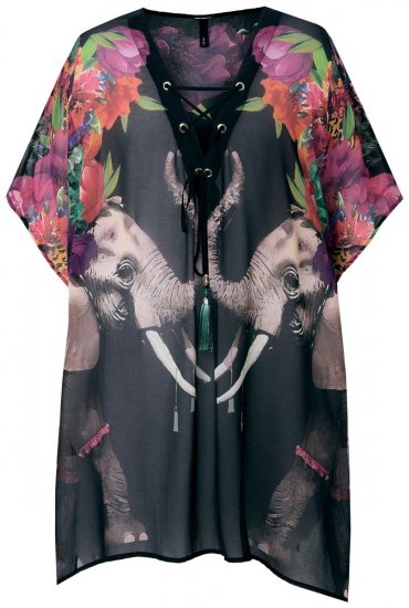 Ulla Popken 847698 Bedrukte jurk Zwart - Avondjurken - Grote maten avondkleding