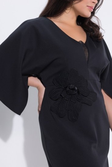 Ulla Popken 847909 Gebloemde midi-jurk Zwart - Midi jurken - Midi-jurken in grote maten