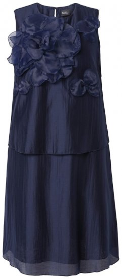 Ulla Popken 847918 Gebloemde chiffon jurk Donkerblauw - Midi jurken - Midi-jurken in grote maten