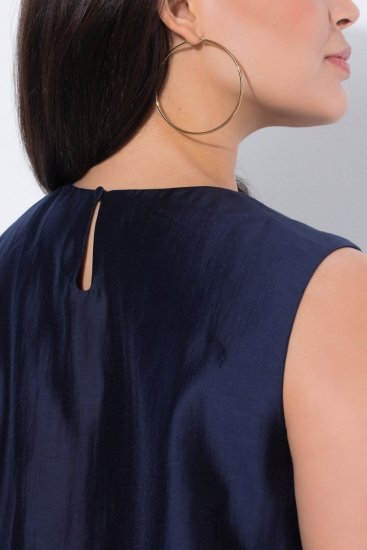 Ulla Popken 847918 Gebloemde chiffon jurk Donkerblauw - Midi jurken - Midi-jurken in grote maten