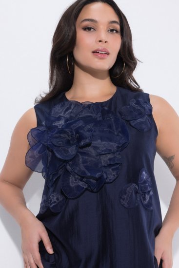Ulla Popken 847918 Gebloemde chiffon jurk Donkerblauw - Midi jurken - Midi-jurken in grote maten