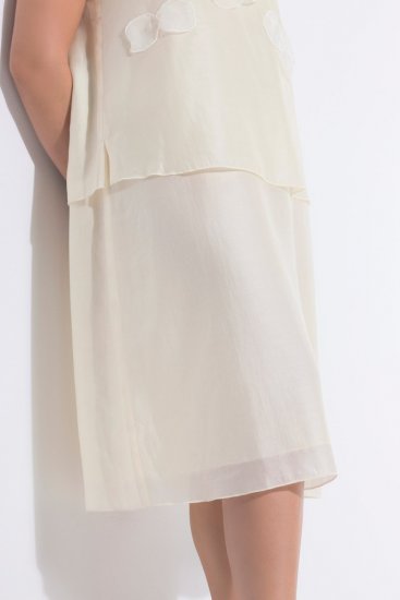 Ulla Popken 847918 Gebloemde chiffon jurk Gebroken wit - Zomerjurken - Grote maten zomerjurken voor dames