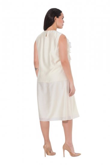 Ulla Popken 847918 Gebloemde chiffon jurk Gebroken wit - Zomerjurken - Grote maten zomerjurken voor dames