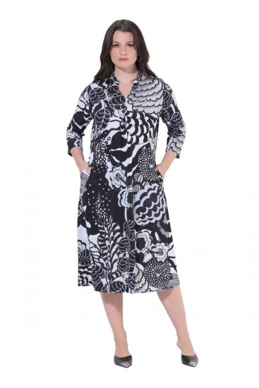 Ulla Popken 847972 Gebloemde gebreide jurk Wit - Gebreide jurken - 