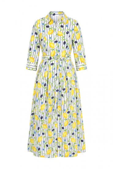 Ulla Popken 848081 Gestreepte blousejurk Wit - Maxi jurken - Grote maten maxi jurken