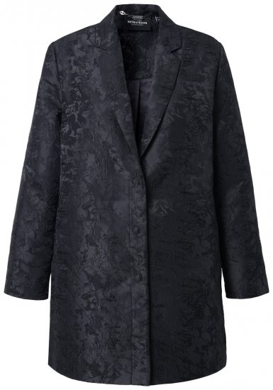 Ulla Popken 848099 Gebloemde jacquard blazer met verborgen knoopsluiting Zwart - Blazers - Damesblazers in grote maten