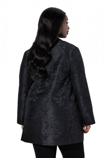 Ulla Popken 848099 Gebloemde jacquard blazer met verborgen knoopsluiting Zwart - Blazers - Damesblazers in grote maten