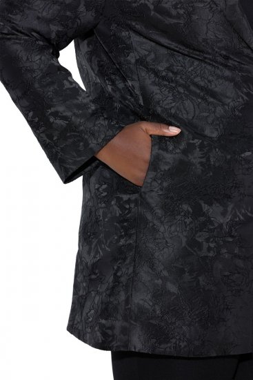 Ulla Popken 848099 Gebloemde jacquard blazer met verborgen knoopsluiting Zwart - Blazers - Damesblazers in grote maten
