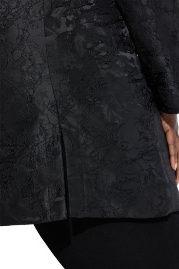 Ulla Popken 848099 Gebloemde jacquard blazer met verborgen knoopsluiting Zwart - Blazers - Damesblazers in grote maten