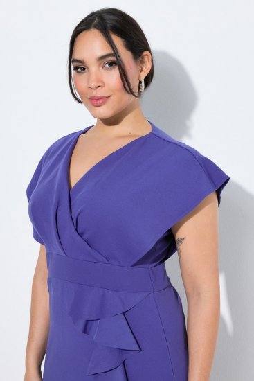 Ulla Popken 848120 Jurk met ruches Lila - Avondjurken - Grote maten avondkleding
