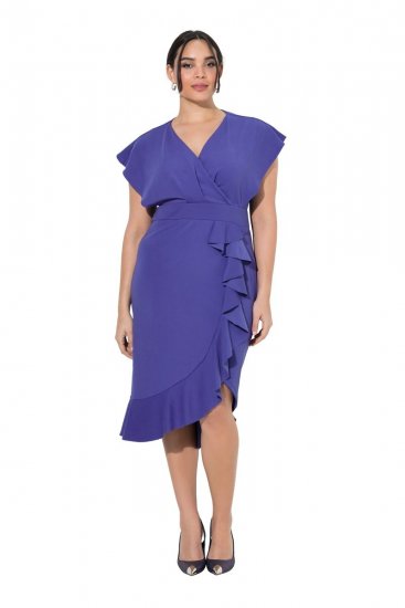 Ulla Popken 848120 Jurk met ruches Lila - Avondjurken - Grote maten avondkleding