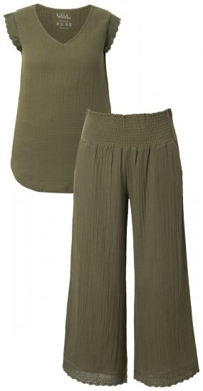 Ulla Popken 848131 Pyjama met kant Olijfgroen - Pyjama's en Loungewear - 