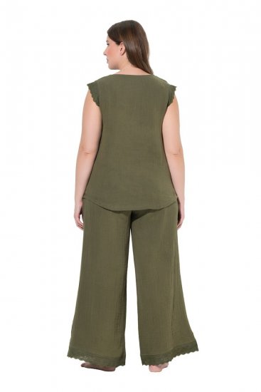 Ulla Popken 848131 Pyjama met kant Olijfgroen - Pyjama's en Loungewear - 