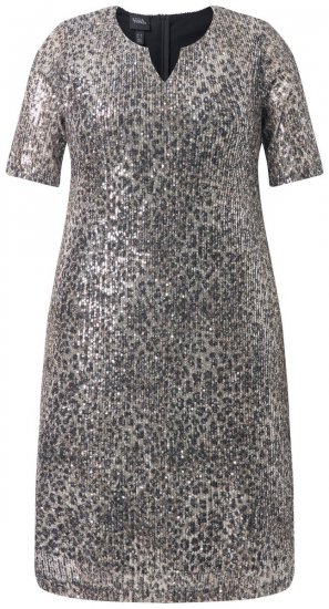 Ulla Popken 848137 Paillettenjurk met dierenprint Beige - Avondjurken - Grote maten avondkleding