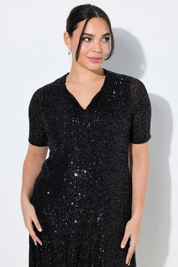 Ulla Popken 848140 Paillettenjurk Zwart - Avondjurken - Grote maten avondkleding