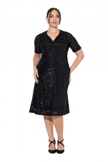 Ulla Popken 848140 Paillettenjurk Zwart - Avondjurken - Grote maten avondkleding