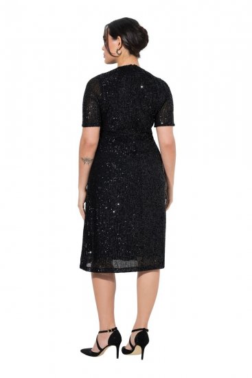 Ulla Popken 848140 Paillettenjurk Zwart - Avondjurken - Grote maten avondkleding