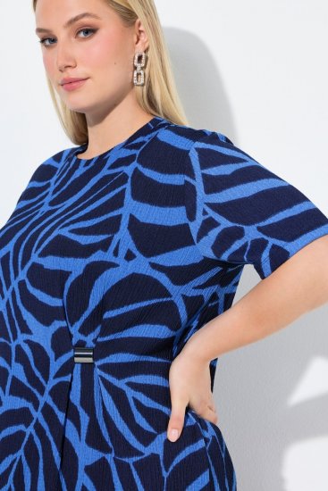 Ulla Popken 848162 Bedrukte midi-jurk Donkerblauw - Midi jurken - Midi-jurken in grote maten