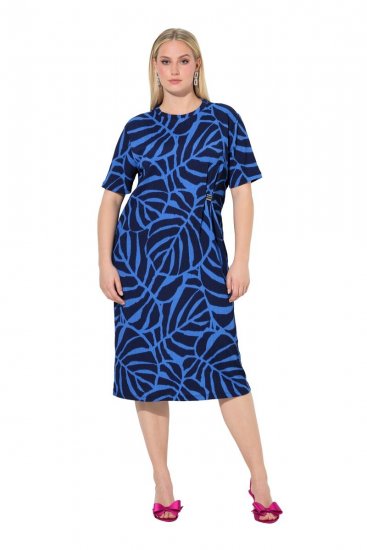 Ulla Popken 848162 Bedrukte midi-jurk Donkerblauw - Midi jurken - Midi-jurken in grote maten
