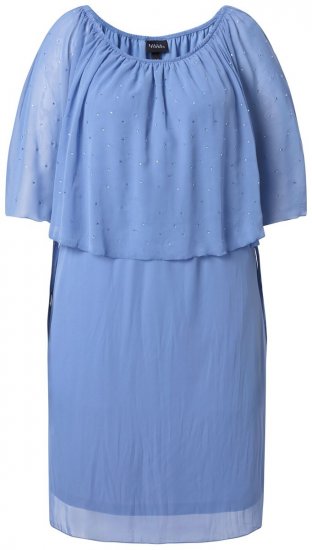 Ulla Popken 848169 A-lijn chiffon jurk Lichtblauw - Midi jurken - Midi-jurken in grote maten