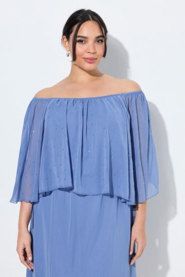 Ulla Popken 848169 A-lijn chiffon jurk Lichtblauw - Midi jurken - Midi-jurken in grote maten