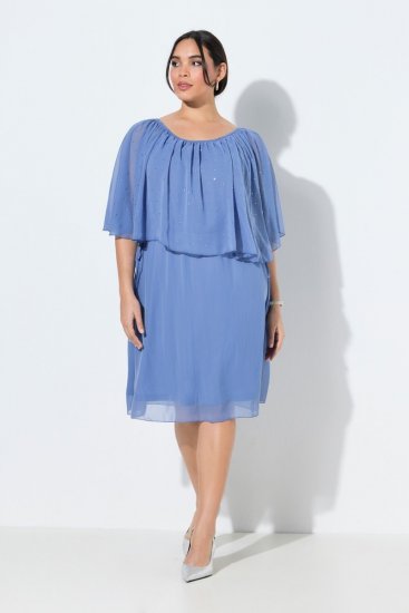 Ulla Popken 848169 A-lijn chiffon jurk Lichtblauw - Midi jurken - Midi-jurken in grote maten