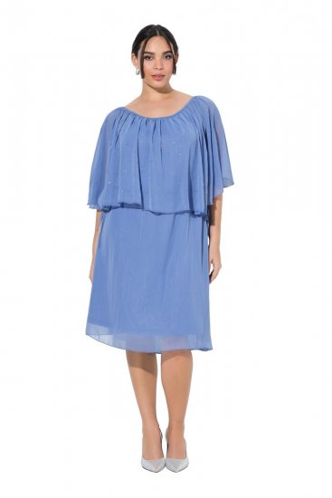 Ulla Popken 848169 A-lijn chiffon jurk Lichtblauw - Midi jurken - Midi-jurken in grote maten