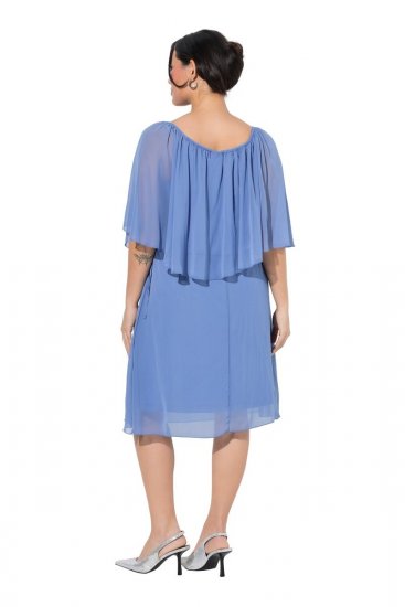 Ulla Popken 848169 A-lijn chiffon jurk Lichtblauw - Midi jurken - Midi-jurken in grote maten