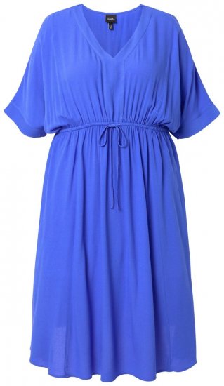 Ulla Popken 848224 Maxi-jurk met korte mouwen en V-hals Blauw - Maxi jurken - Grote maten maxi jurken