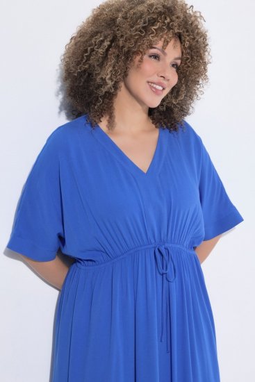 Ulla Popken 848224 Maxi-jurk met korte mouwen en V-hals Blauw - Maxi jurken - Grote maten maxi jurken