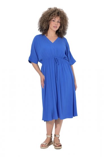 Ulla Popken 848224 Maxi-jurk met korte mouwen en V-hals Blauw - Maxi jurken - Grote maten maxi jurken
