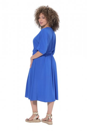Ulla Popken 848224 Maxi-jurk met korte mouwen en V-hals Blauw - Maxi jurken - Grote maten maxi jurken