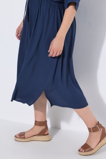 Ulla Popken 848224 Midi-jurk met trekkoord Donkerblauw - Midi jurken - Midi-jurken in grote maten