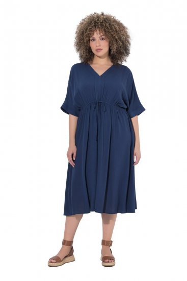 Ulla Popken 848224 Midi-jurk met trekkoord Donkerblauw - Midi jurken - Midi-jurken in grote maten